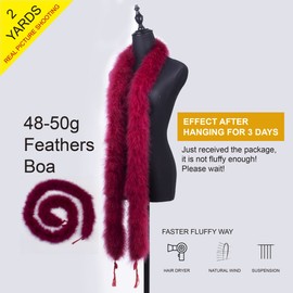 2 Yards Fluffy Marabou Feather Boas for DIY Craft Sewing Trim Home Wedding Party Christmas Decoration (50g，Burgundy)