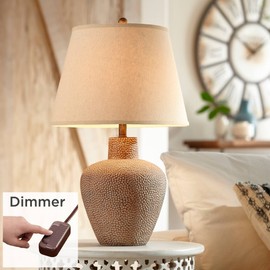 360 Lighting Bentley Farmhouse Rustic Western Table Lamp with Table Top Dimmer 29" Tall Brown Leaf Hammered Pot Metal White Shade for Living Room Bedroom House Bedside Nightstand Home Office