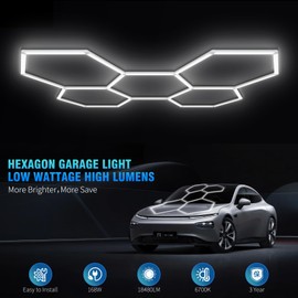 Vitnucrol Hexagon Garage Lights Ceiling LED, 5 Grid Hex High Brightness 168W 21840 Lumens 6700K with Mounting Clip, Honeycomb Hexagon LED Light for Shop, Garage, Gym etc