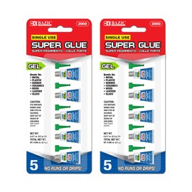 BAZIC Products Single Use Super Glue – Mini Small Tube for Crafting, Fabric, Ceramics, Plastic & DIY Repairs, Fast-Drying Clear Glue for Home, School & Office, 5/Pack, 2-Packs