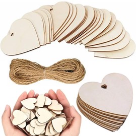 JVHLOV Pack of 50 Wooden Hearts, 8 cm Wooden Hearts for Labelling, Plain Natural Blank Wooden Discs, for Wedding Décor, DIY Art Craft, Ornaments, Scrapbook, Plaques