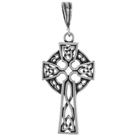Large 1 1/3 inch Sterling Silver Open Celtic Cross Necklace High Cross for Men Diamond-Cut Oxidized finish 20 inch BX_24