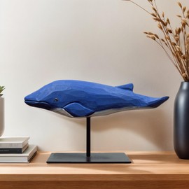 DONZIKLE Wooden Whale Statue Nautical Decor for Home Tabletop Sculpture, Nautical Ocean Beach Coastal Themed Home Decor, Rustic Fish Table Figurine