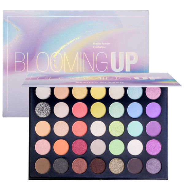 Blooming Up Eyeshadow Palette, Highly Pigmented 35 Shades Matte and Shimmers Makeup Palette, Ultra Blendable Eye Shadow, No Flaking, Little Fall Out, Stay Long, Hard Smudge, Cruelty- Free Makeup Pallet, Full Face Eye Make Up for Beginners Any Skin Tones S