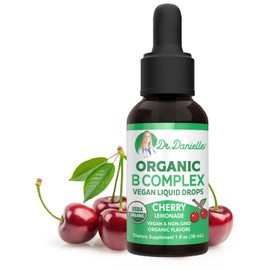 Organic Vitamin B Complex Liquid Drops | B Vitamins Complex Supplement with B3, B6, B7, B9 & Methyl B12 Drops for Adults & Kids | Vegan Cherry Flavor 1oz | 60 Servings / 2 Month Supply