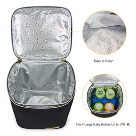 BABEYER Breastmilk Cooler Bag, Insulated Baby Bottle Bag with Ice Pack for 4 Bottles up to 120ml- 270ml, Perfect for Daycare Travel Nursing Mom,Black