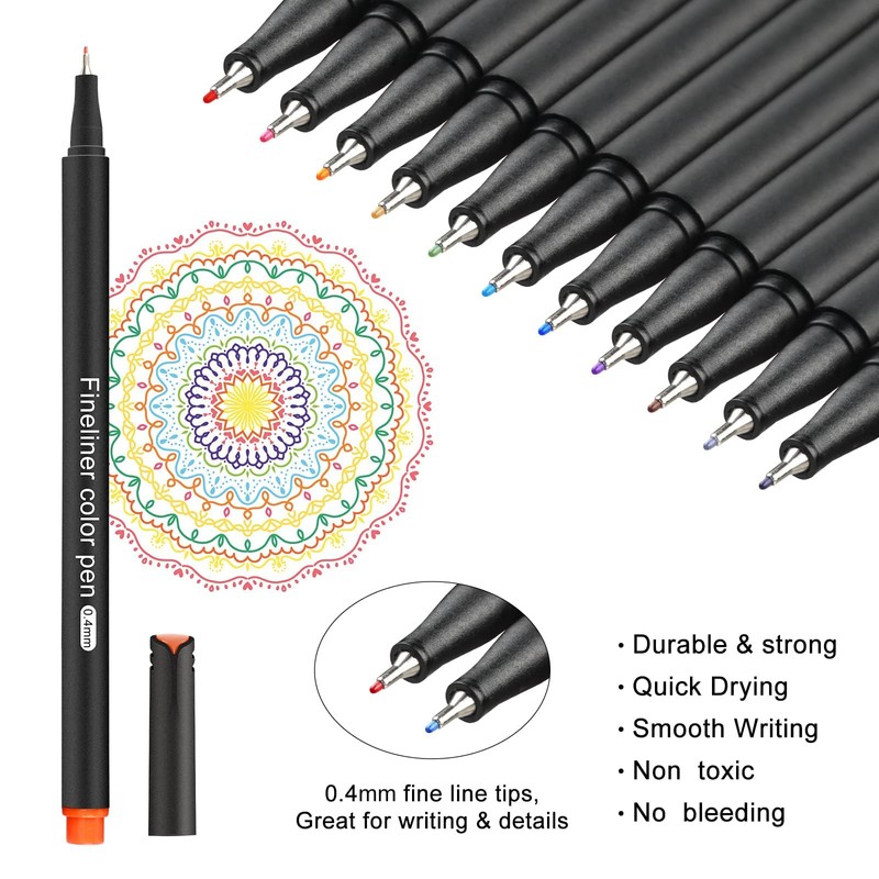 beupro Fineliners Pens, 24 Colors Fine Tip Point Colourful Pens