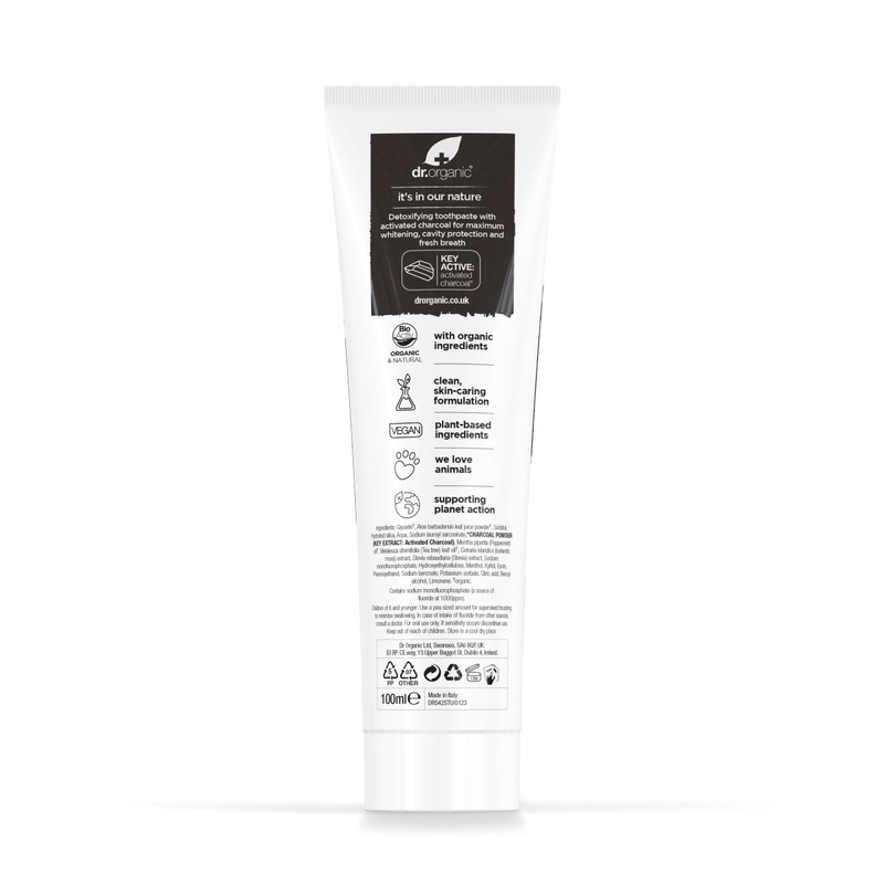 Dr Organic Activated Charcoal Toothpaste, Extra Whitening, Natural, Vegan, Cruelty-Free,
