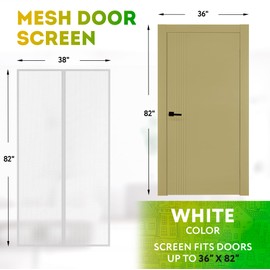 PUREVACY Magnetic Screen Door Fits Size up to 38" x 82". White Full Frame Mesh Curtain for Enter Door. Sliding Screen with 26 Self Sealing Magnets. Outdoor Net for House, Garage, Patio