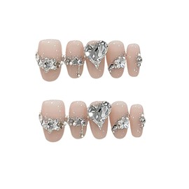 BIBII Nails Handmade Nail Tip, 3D Nails, Medium Long, Floral Pattern, Spring and Summer, Korea, Popular Nail Tip, Short, 10 Pieces, Cat Eye Magnet, 100% Handmade Nails for Easy Installation, Reusable,