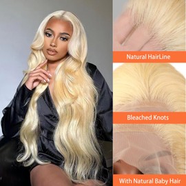 SUNKASA 32 Inch 613 Lace Front Wig Human Hair 200 Density 13x6 Body Wave Blonde Wig Human Hair HD Transparent Lace Front Wigs Blonde Glueless Wig for Women Pre Plucked with Baby Hair