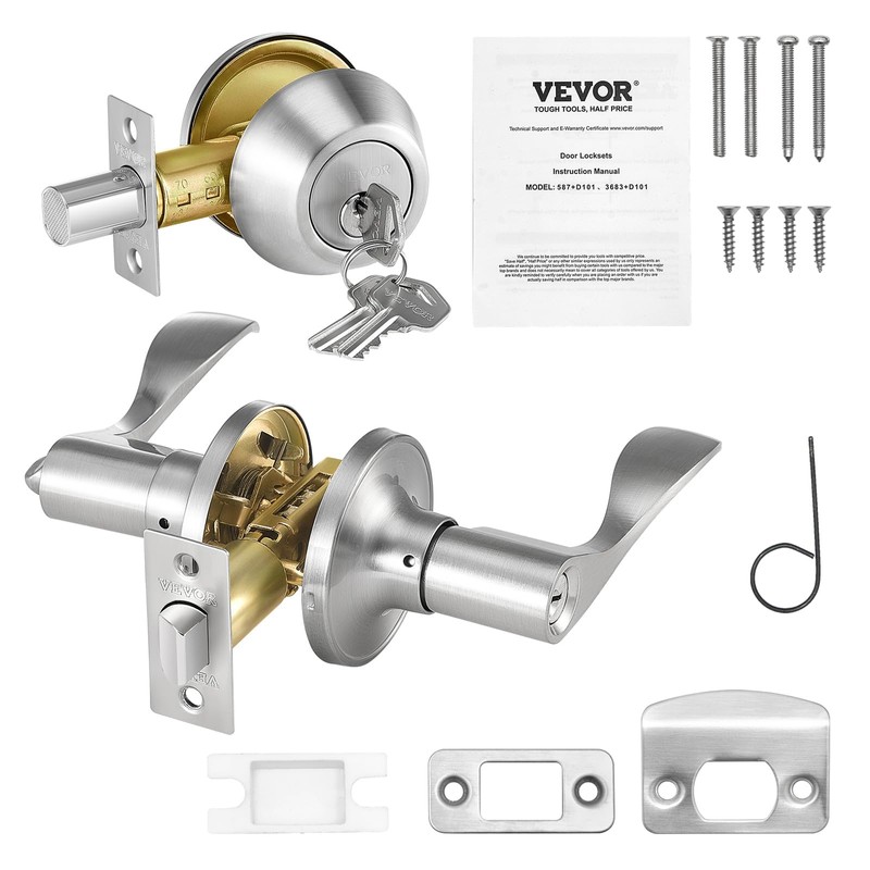 VEVOR Entry Door Locksets with Deadbolt, 5 Pack Satin Nickel