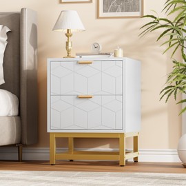 GAOMON White 2 Drawer Dresser, Small Dresser＆Chest of Drawers, Modern Nightstand for Bedroom, End Table with Drawer for Living Room, Hallway, Entryway