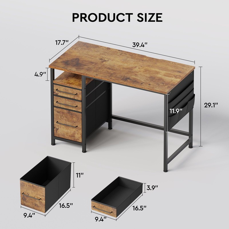 Ｍａｉｈａｉｌ Maihail Small Desk with Drawers, 40 inch Computer Desk