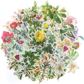 Lumbor37 Vintage Pegatinas,60 Calcomanías Impermeables, Decora álbumes de Recortes y Pegatinas de Papel, Manualidades de Bricolaje, Diarios, Creación de Tarjetas (Flores)