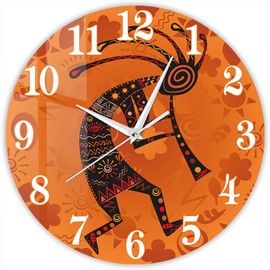 Timethink 12 Inch Tribal Kokopelli Southwest Desert Wall Clock, Silent Battery Operated Humpbacked Flute Player Ethnic African Deity of Fertility Flutist Decorative Wall Clock for Bedroom Living Room