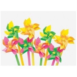Fun Express Mini Plastic Pinwheels 1-1/2 x 8 Inches, Assorted Colors, Pack of 12