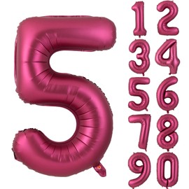 Number 5 Balloons 40 Inch Wine Red Burgundy Foil Helium Large Balloons for Birthday Party Anniversary Decorations（Digital 5）