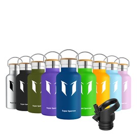 Super Sparrow Water Bottle Insulated - 350ml - Standard Mouth Flask - BPA Free, Leak Proof Drink Bottle - Ergonomic Straw Water Bottles for Work, Gym, Travel, Sports, Outdoor - 2 lids
