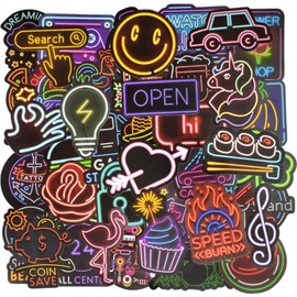 Waterproof Vinyl Stickers Pack for Laptop Water Bottle Back to School Party Supplies(50pcs Neon Style)