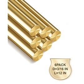 LRVOJUY 6-Pack Solid Brass Rods, 3/16 x 12 Inch Brass Rod, Premium Brass Round Stock, Precision-Cut with Polished Finish, Ideal for Knife Handle Pins, Machining, Crafts, and DIY Projects