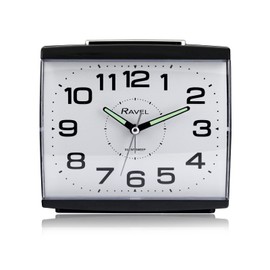 Ravel - Large Retro Bedside/Mantle Quartz Alarm Clock with Silent Sweep Second Hand, Snooze and Light - RC037.3 - Black