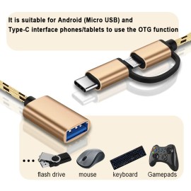 Universal 2 In1 Type C Micro USB Male To USB Female OTG Adapter Converter Cable - Gold