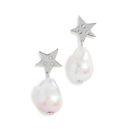 Tory Burch Women's Star Pearl Drop Earrings, Tory Silver/Pearl/Crystal, One Size