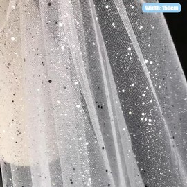 Glitter Tulle Fabric Rolls, Spool Ribbon Sequin Netting, Portable Sewing Fabric, White Ribbon Mesh Fabric, Fabric for Skirt Gift Wrapping Wedding Party Decoration (W150 cm)