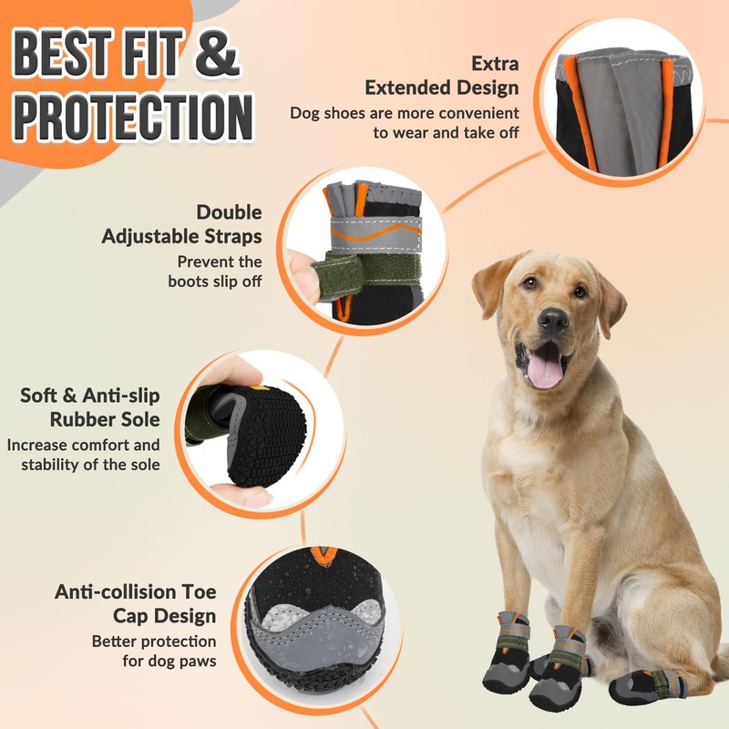 SlowTon Dog Boots - Waterproof Paw Protector for Winter, Dual