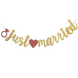 ZMYDZ Just Married Banner Gold Glitter Garlands - Just Married Sign - Wedding Banner - Bridal Shower / Bachelorette Party Decoration newlywed banner Supplies