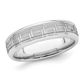 Gem And Harmony Mens Greek Key 6mm Sterling Silver Brushed Wedding Band Ring