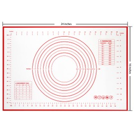 Yansumi silicone pastry non stick baking mat with measurement fondant mat with three sizes for silicone baking mat, counter mat, dough rolling mat,fondant/pie crust mat (Red, 24"L x 16"W)