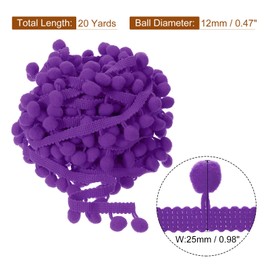 uxcell 20 Yards Pom Pom Fringe Trim, Ribbon Sewing Accessory DIY Crafts for Home Curtain Clothes Pillow Decoration (12mm, Purple)