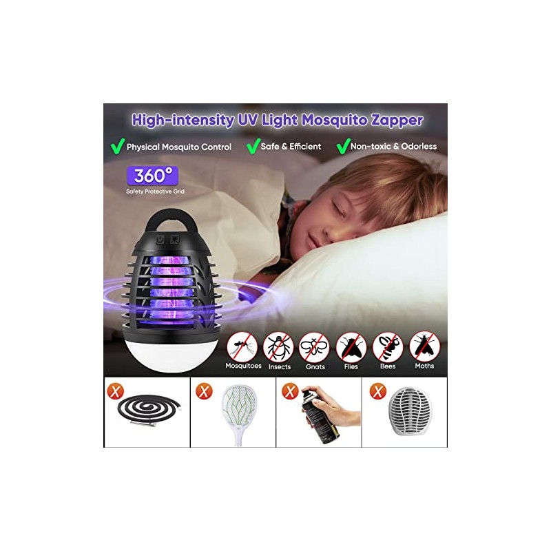 Bug Zapper, Rechargeable Mosquito Zapper Indoor Outdoor, UV Light Mosquito