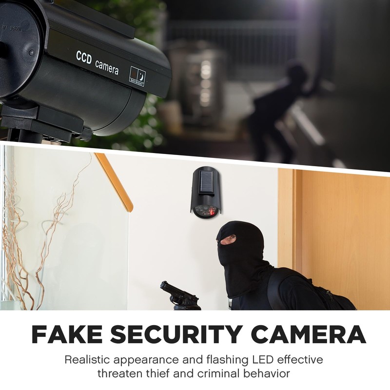 Kanayu 2 Pcs Black Solar Powered Fake Security Camera Dummy