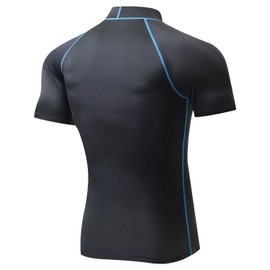 Sillitor Rash Vest Mens Short Sleeve Sun Protection Swimming Shirts for Men Compression Base Layer Mens Rash Guard for Surf Diving Wetsuit Cycling,Quick Dry High Wicking Breathable Black Blue 2XL