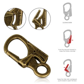 Ahiller Carabiner Keychain Clips, 3" Zinc Alloy Double Lock D Ring Key Chain Caribeaner for Home Rv Camping Fishing [Bronze-2P]