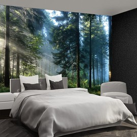 Fightal - Forest Fabric Wallpaper Tropical Rainforest Jungle Woods Wall Mural Bedroom Woodland Tree Nature Landscape 108“x75（not Peel and Stick）