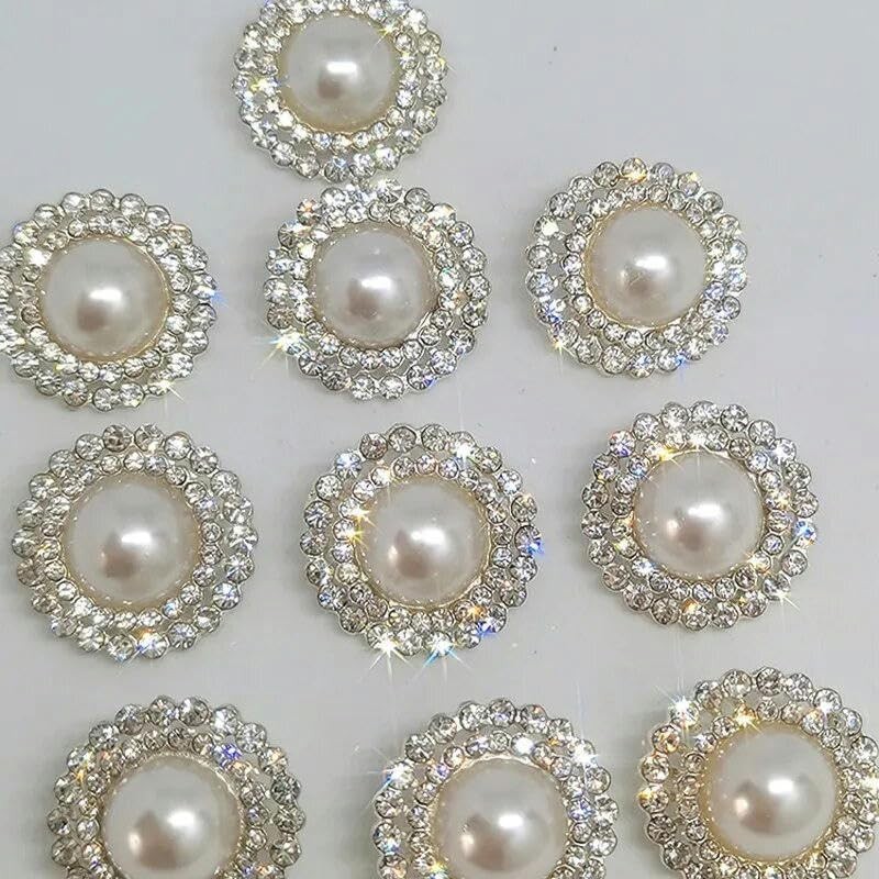 12/24 Pieces 20 mm Pearl Rhinestone Buttons Clothing Decor Metal