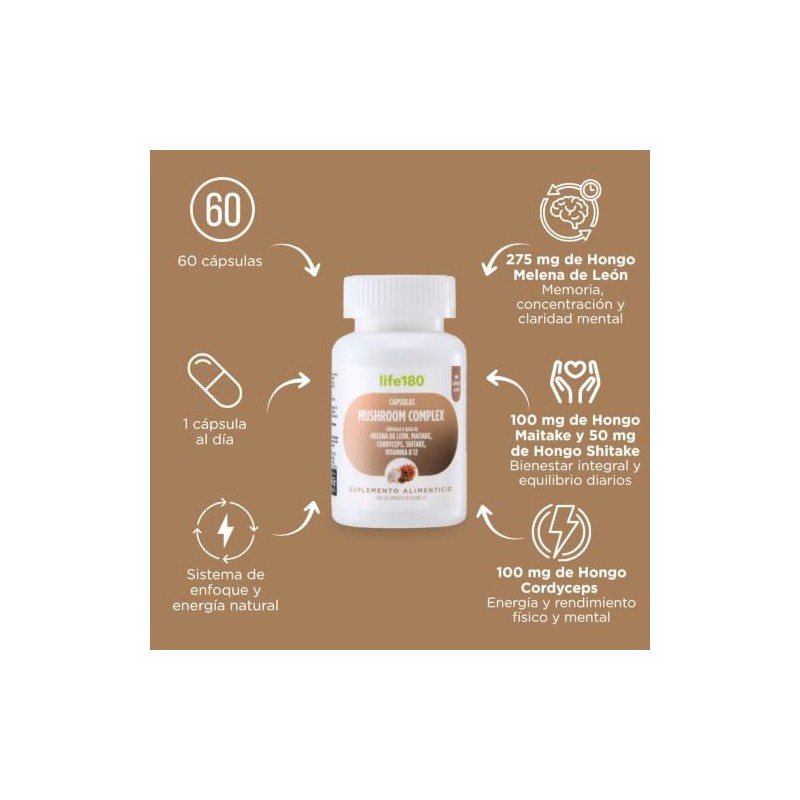 Life180 Mushroom Complex con Melena de León y Cordyceps de