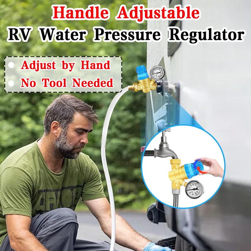 Upgraded RV Water Pressure Regulator, Water Pressure Regulator with Adjustable