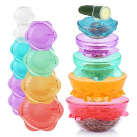 DeliOne Silicone Stretch Lids for Kitchen Food Storage – Durable, Reusable + Expandable Bowl Covers for Cup or Square Containers, Freezer, Microwave, and Dishwasher Safe, 10-Pack, Color