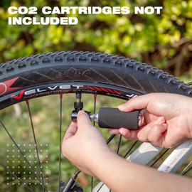 KONG MING CAR CO2 Inflator & Tubeless Tire Repair Kit - Bicycle Tire Pump Presta/Schrader Valve Compatible - Fix a Puncture or Flat Includes Storage Canister, Plugger Tool and Plugs