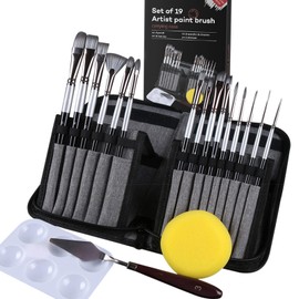 Kit de Pinceles para Pintura Acrilica de 19 pcs, Pinceles Profesionales para Acuarela, Oleo, Acrilica y Gouache, Ideal para Artistas,Estudiantes, Principiantes para Crear Pinturas de Acuarela (negro)