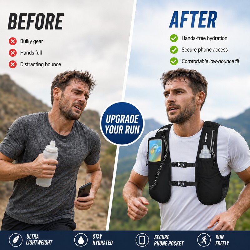 Lightweight Running Hydration Vest with 500ml Soft Flask & Phone