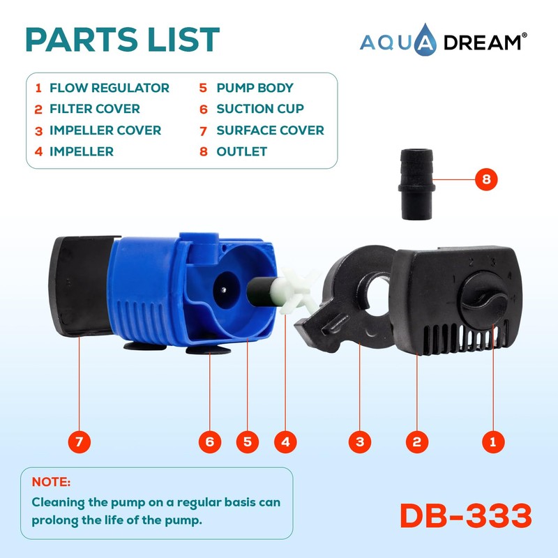 Aqua Dream 90 GPH Submersible Pump(300/H,2.5W) Ultra Quiet Adjustable Water