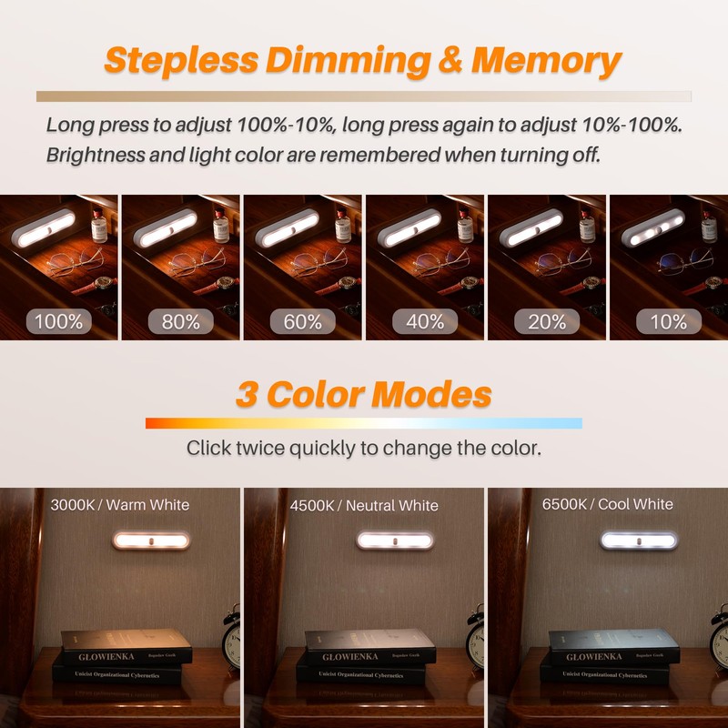 STAR-SPANGLED 3 Pack 7” Dimmable Push Tap Lights, Stick on