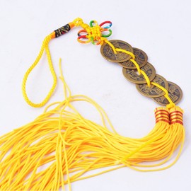 Chinese Feng Shui Fortune Five Emperor Coins W Yellow Tassel W Free Mxsabrina Red String BraceletY-1013