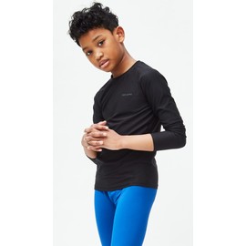 DEVOPS Youth Boys 3-Pack Compression Athletic Performance Baselayer Long Sleeve Shirts (Small, Black/White/Charcoal)